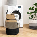 Woven Storage Basket with Handles - Natural & Black
